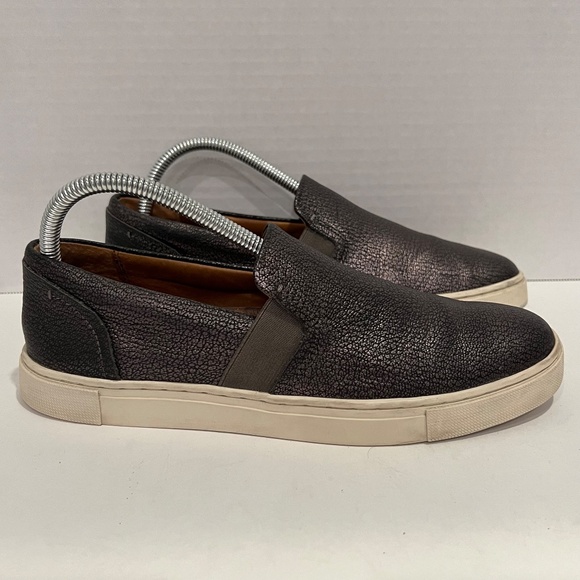 Frye Ivy Dark Pewter Textured Leather Slip-On Sneakers Size 8M - Picture 3 of 13